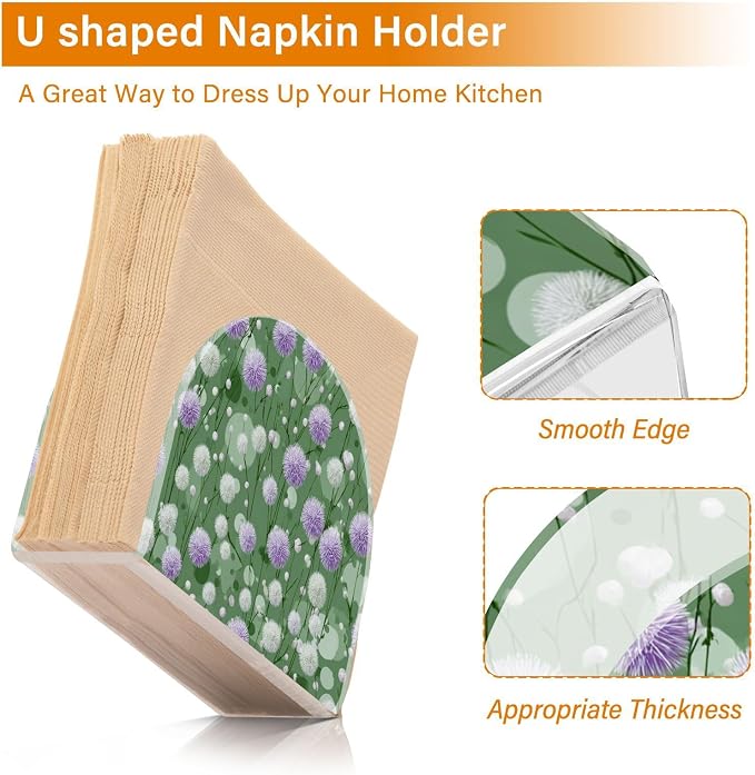 Napkin Holder Acrylic Napkin Holder for Table Kitchen Party Restaurant U Shaped Upright Napkin Dispenser Organizer Dark Green Flowers Blooms