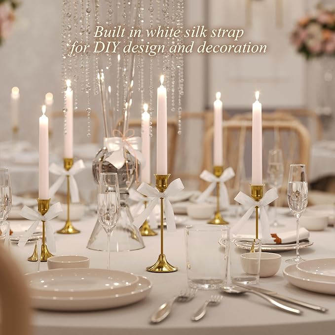 FSyueyun Brass Candlestick Holders Set of 2, Elegant Metal Candlestick Holders for Vintage Taper Candle Holders, Perfect for Table Centerpieces, Fireplace, Home Decor, Weddings and Party Decorations