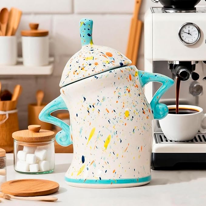 Canister With Attitude - Airtight Ceramic Kitchen Storage with Hands on Hips Design, Ideal for Flour, Sugar, Coffee, Tea & Beans, Sealed & Leak Proof (Cyan)