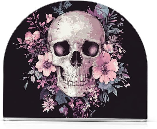 Fustylead Skull and Floral Gothic Black and Purple Napkin Holder for Table Acrylic Vertical Napkin Holders for Paper Napkins Decor Napkin Dispenser for Home Party Dining Cocktail Kitchen, 2 Pack