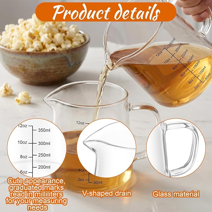 2 Pack 12 oz Coffee Measuring Glass Cups, Espresso Cups, Espresso Accessories, Expresso Shots Cup, Heat-resistant Glass Measuring Cup, Milk Frothing Pitcher, Frother Cup, Creamer Container, Microwave