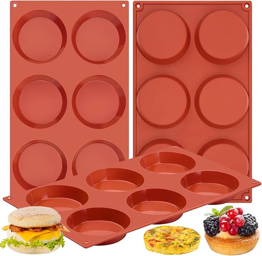 Puyeipt 3 Pack Silicone Egg Molds for Breakfast Sandwiches, 3 Inch Non-Stick Round Muffin Top Pans for Baking Egg Bites, Whoopie Pies, Tarts