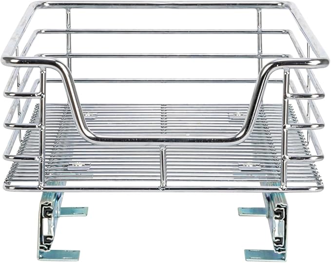 Household Essentials Chrome-Plated Steel Pull-Out Organizer with Artisanal Basket Detailing