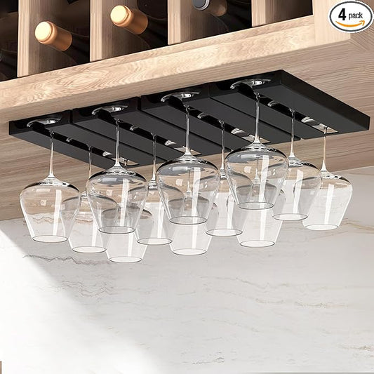 Wine Glass Holder Under Cabinet, 4 Pack, Black