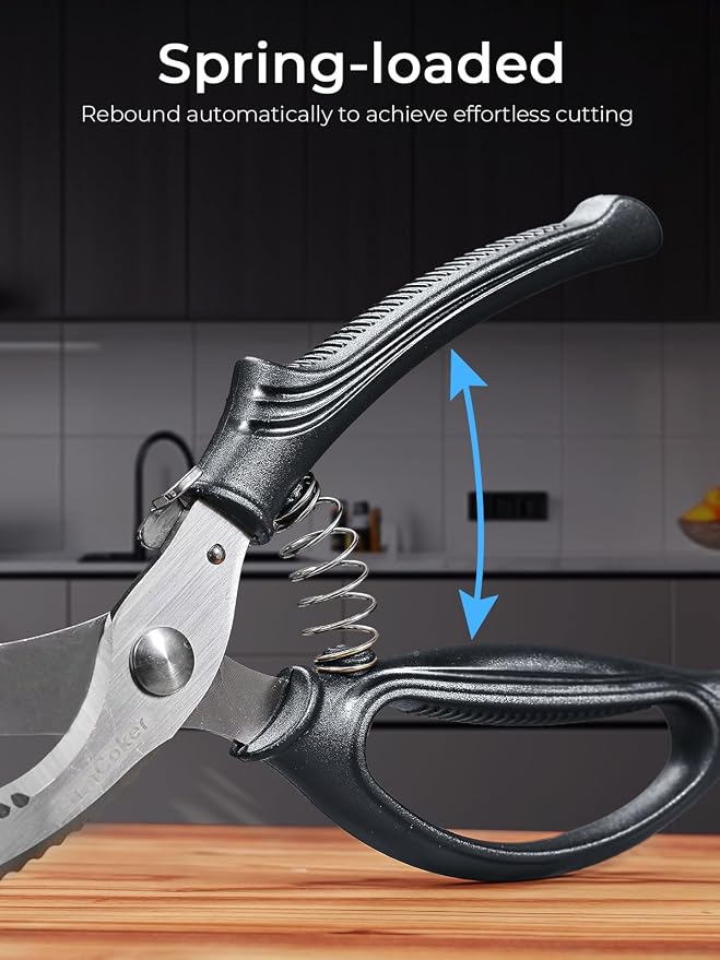 Poultry Shears, Heavy Duty Kitchen Shears With Anti-Slip Handle & Safety Lock, Poultry Scissors for Meat, Chicken, Bone,Turkey, Fish, Spring Loaded, Dishwasher Safe(Graphite Gray)