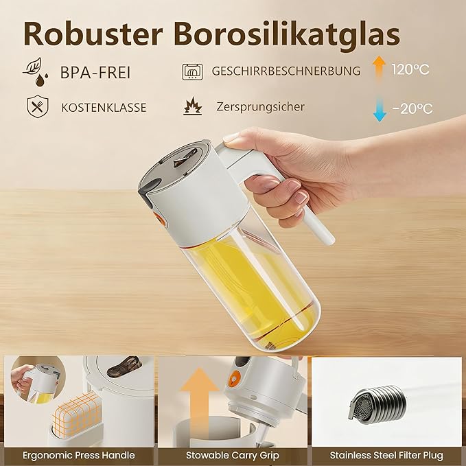 2026 New 20.3oz/600ml Olive Oil Sprayer for Cooking, Leak Glass Olive Oil Dispenser Bottle, 2 in 1 Oil Dispenser and Oil Sprayer, Switch Between Mist & Precision Pour for Air Fryer, BBQ, Salad, Baking