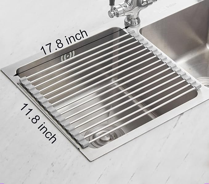 Ahyuan Roll up Dish Drying Rack Over The Sink Kitchen Roll up Sink Drying Rack Portable Dish Drainer Foldable Dish Drying Rack (Warm Gray, 17.8''X11.8'')