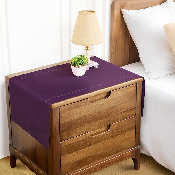 Solino Home Purple Table Runner 36 Inches - Cotton Linen Hemstitch Coffee Table Runner 14 x 36 Inch Ideal for Dresser Tables