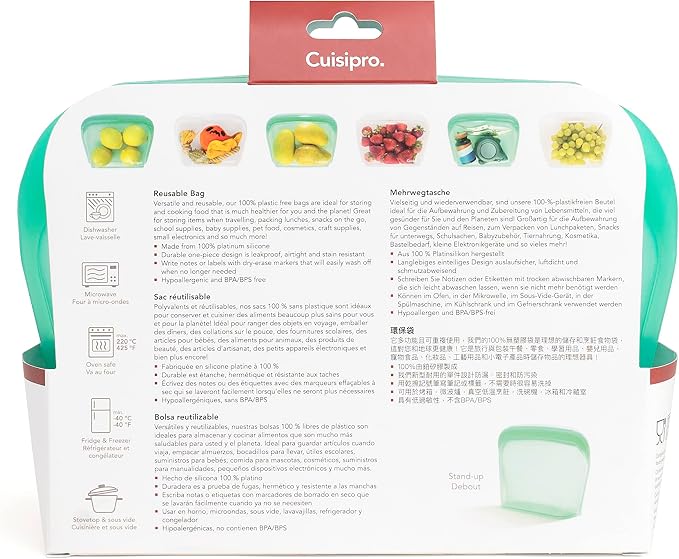 Cuisipro Stand-up Silicone, 44oz, 8.5 x 6.1inch, Green Reusable Bag