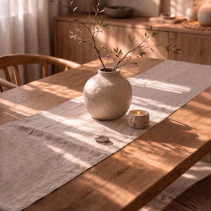 Solino Home Linen Light Natural Table Runner 36 Inches - 100% Pure Linen Small Table Runner 14 x 36 Inch Ideal for Dresser and Coffee Tables - Spring, Summer - Diana Medium Weight