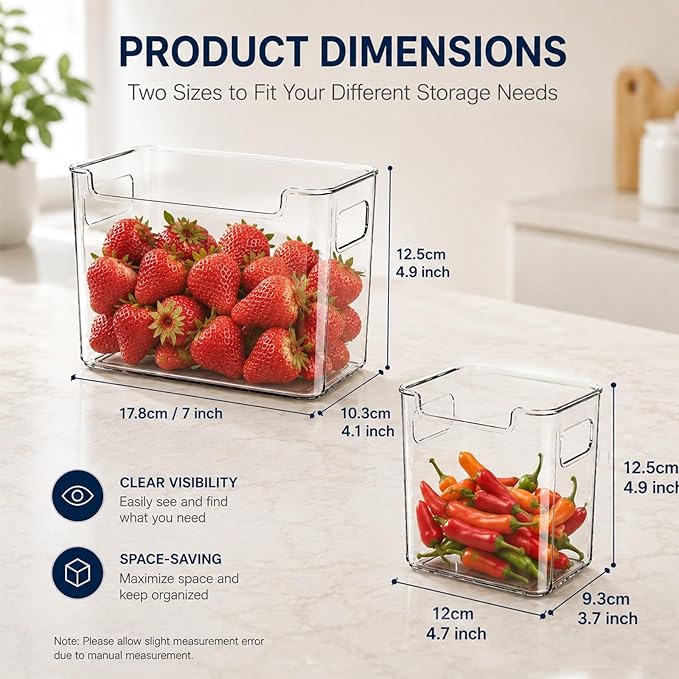 Crystal Clear Freezer Storage Bins, Stackable Kitchen Cabinet Organizer With Handles For Frozen Food, Meat & Veggies, Shelves, Kitchen, Cabinet(4SMALL)