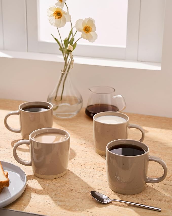 famiware Coffee Mugs for 4, 13 oz Mug Set, Dringking Cup with Handle for Coffee, Tea, Cocoa, Milk, Milkyway Series, Cinnamon Brown