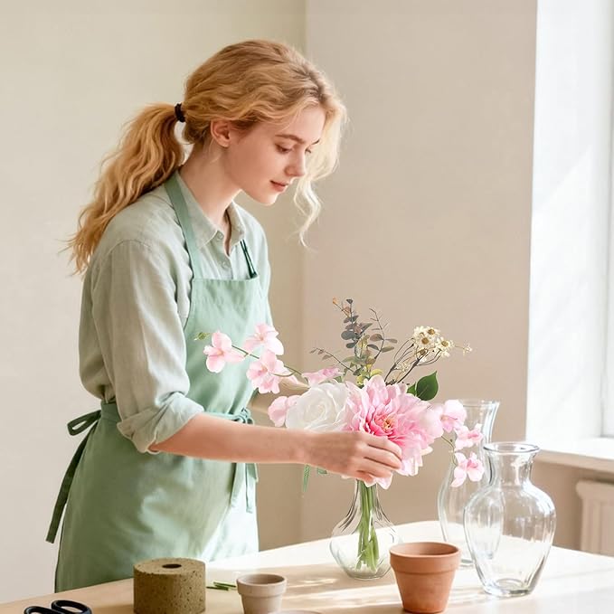 Faux Flowers with Vase,Small Artificial Silk Roses in Vase, Fake Plant Eucalyptus Flower Arrangement for Home Office Decoration, Living Room and Dining Table Centerpiece