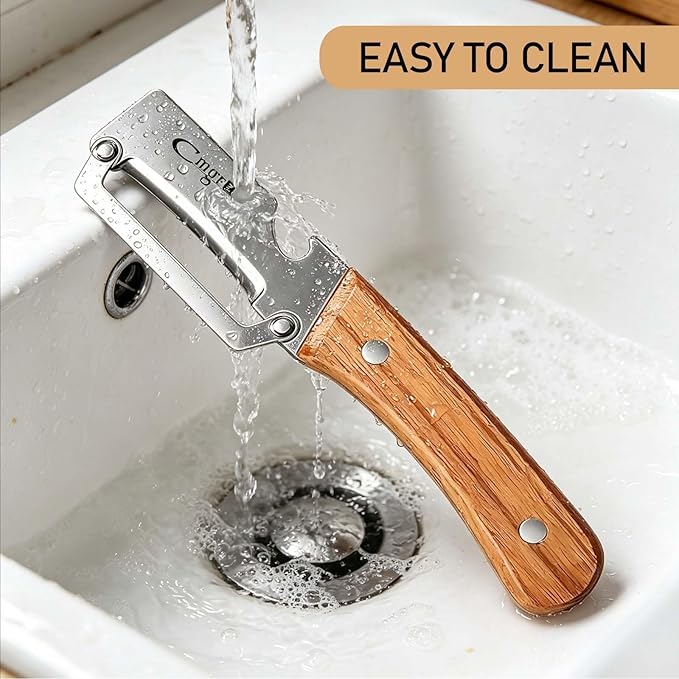 Multifunctional Vegetable Peeler, Wooden Handle & Bottle Opener Stainless Steel Potato Peeler, Kitchen Peeler for Fruits and veggies(Left hand)