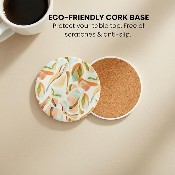 Colorful Ceramic Marble Coasters Set of 6, Cute Moisture Absorbing Coaster, Coffee Table Decor, Stone Absorbent Drink Coasters