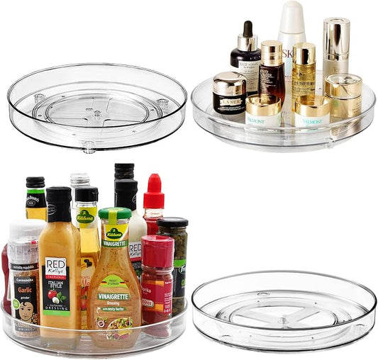 Amolliar Lazy Susan Turntable Organizer, 9"+11" 4 Pack, Rotating Tray for Kitchen, Fridge, Pantry Organizer Storage, Cabinet, Closet, Bathroom Vanity Makeup, Condiment Spice Rack, Under Sink Organizer