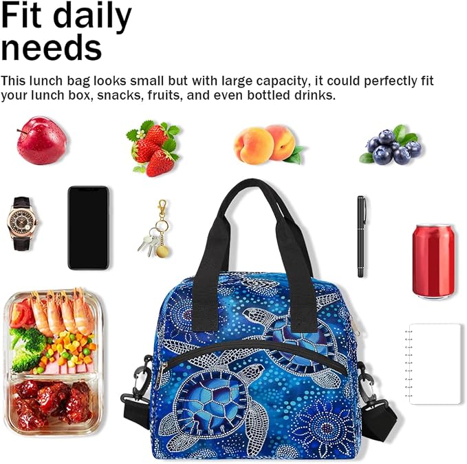 Pardick Galaxy Blue Turtle Insulated Lunch Bag for Women Girl Reusable Lunch Tote Box With Shoulder Strap Lightweight Thermal Cooler Meal Prep Bag for Work School Office Picnic