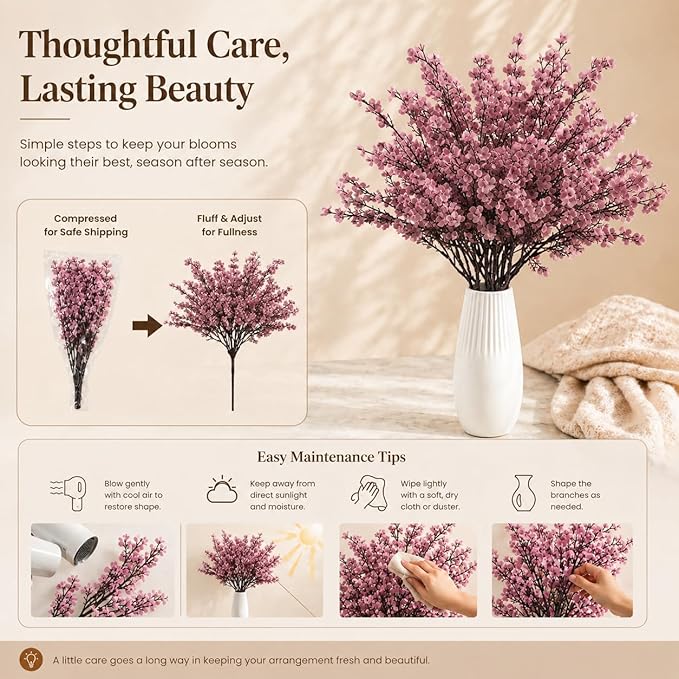 Mandy's Dusty Pink Artificial Baby’s Breath Flowers 6 Bundles Silk Gypsophila, 18.5 Inch European Style Modern Home Decor Centerpiece, Neutral Wedding Flower Arrangements