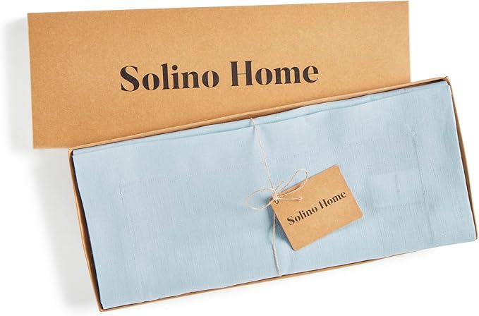 Solino Home Linen Ice Water Table Runner 36 Inches - 100% Pure Linen Farmhouse Short Table Runner 14 x 36 Inch Ideal for Dresser and Coffee Tables - Fete - Spring, Summer