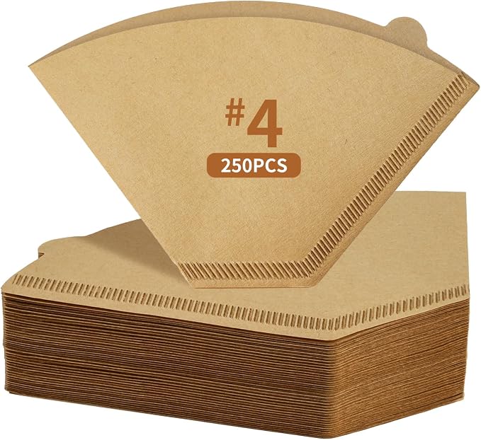 250 Count Coffee Filters #4, Disposable Coffee Filters 8-12 Cup, Natural Unbleached Size 04 Paper Filters for Pour Over and Drip Coffee Maker