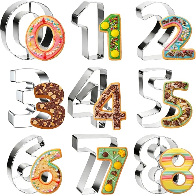 2 In 9 pcs Number Cookie Cutters Set,Stainless Steel Birthday Numbers 0-8(6 Reverses to 9),Cookie Fondant Dough Numbers Kitchen Baking,for Birthday wedding family gathering Christmas Party
