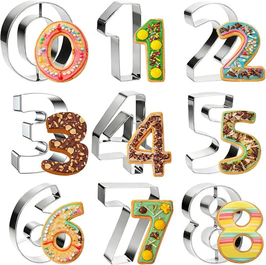 2 In 9 pcs Number Cookie Cutters Set,Stainless Steel Birthday Numbers 0-8(6 Reverses to 9),Cookie Fondant Dough Numbers Kitchen Baking,for Birthday wedding family gathering Christmas Party