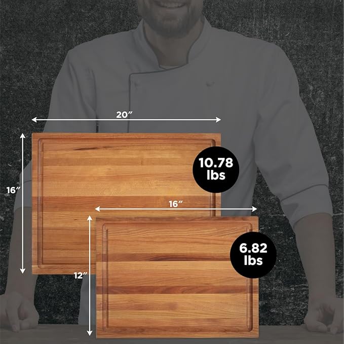 Large Wood Cutting Board from American Cherry - A Butcher Block That Comes with Juice Groove for Cutting Meat and Juicy Veggies Easily - Cherry Chopping Board - 20x16x1.5 inches