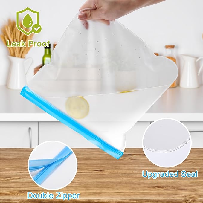 Lerine 16 Pack Stand-Up Reusable Snack Bags, Dishwasher Safe Leakproof Reusable Freezer Bags, BPA Free Food Storage Bags for Snacks, Meal Prep, Home Organization (Multicolor, 16Snack)