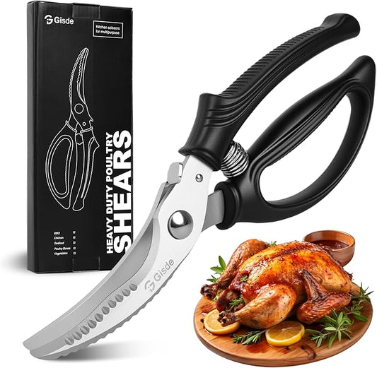 Gisde Heavy Duty Poultry Shears Kitchen Shears for Food Kitchen Scissors All Ppurpose Heavy Duty Scissors for Chicken, Meat, Bone, Poultry, Spring Loaded, Dishwasher Safe