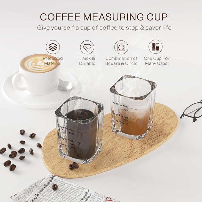 2 Pack Shot Glasses Measuring Cup, 2oz Espresso Shot Glass, Liquid Heavy Glass Wine Glass, Measurement of Dry and Liquid Ingredients 2 Features 60ML