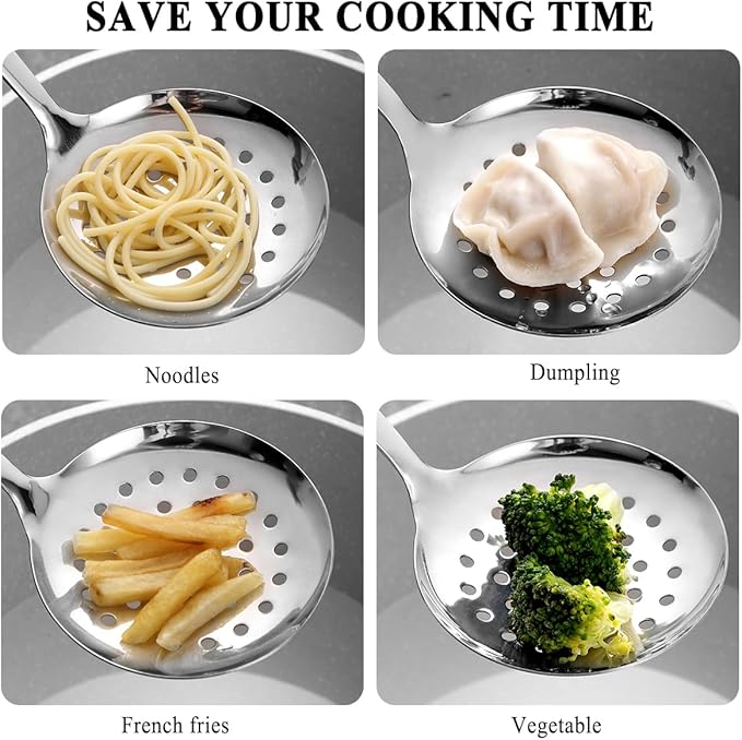 Berglander Kitchen Skimmer Slotted Spoon - Stainless Steel Spider Strainer for Straining Pasta/Cooking/Frying, Durable Rust-Resistant Kitchen Utensils Skimmer Ladle