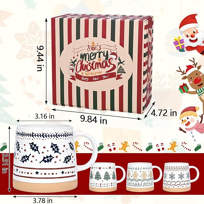 Homlouue Christmas Mugs Set of 4, Merry Christmas Mugs, Holiday Mug, Holiday Coffee Mugs, Xmas Gifts for Friends Family Coworker, 14 Oz