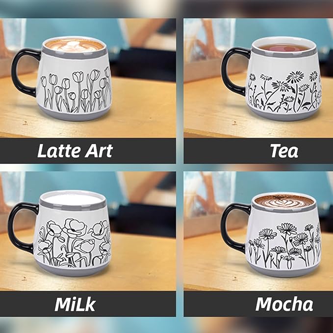 Schliersee 16 OZ Floral Coffee Mugs Set of 4, 16 Ounce Mug, Large Porcelain Mug for Man Woman, Floral Cup for Latte, Tea, Cappuccino, Mocha, Cocoa, Housewarming Wedding Present