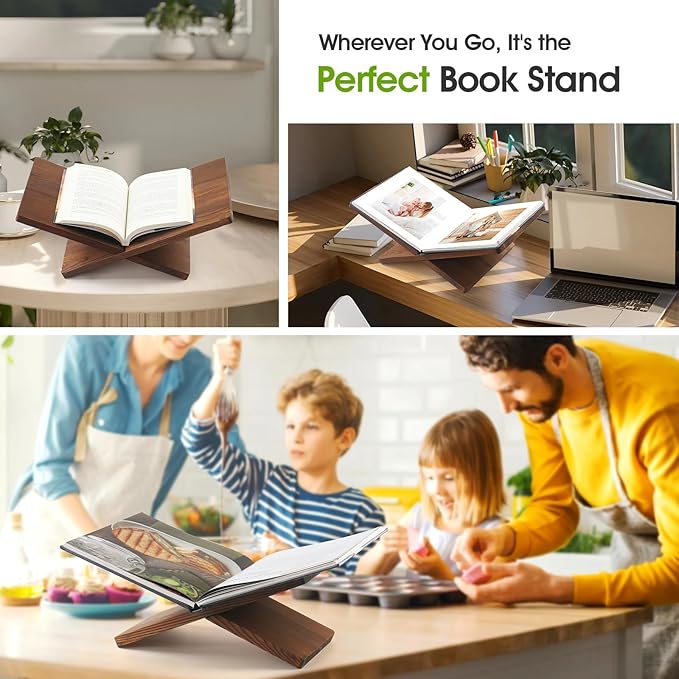 Wood Book Stand for Reading - Book Display Stand, Cook Book Stand, Textbook Stand, Recipe Book Holder Stand, Open Book Holder (Black) (Redwood)