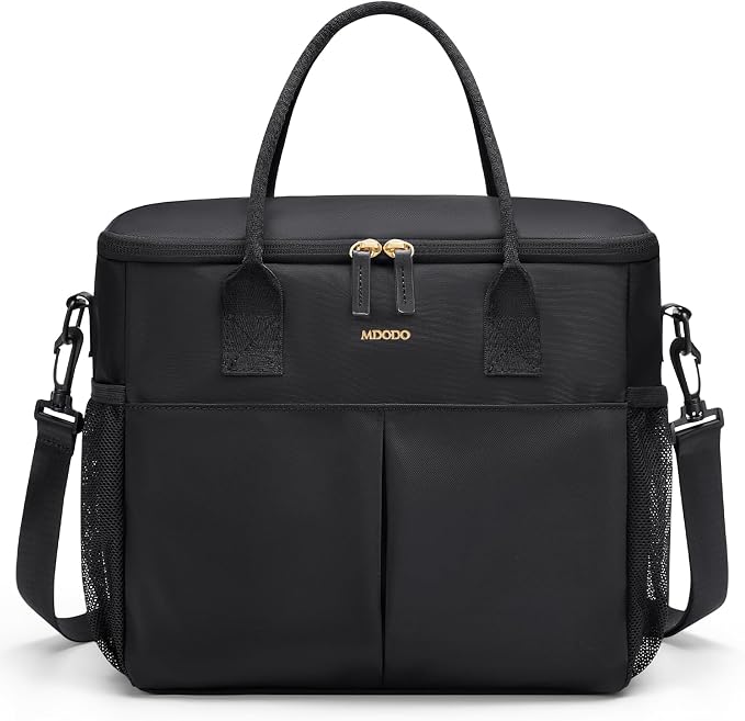 MDODO Lunch Bag Large Insulated Lunch Bags for Women Men Adult Lunch Box with Shoulder Strap for Work,Picnics,Outings (Black)
