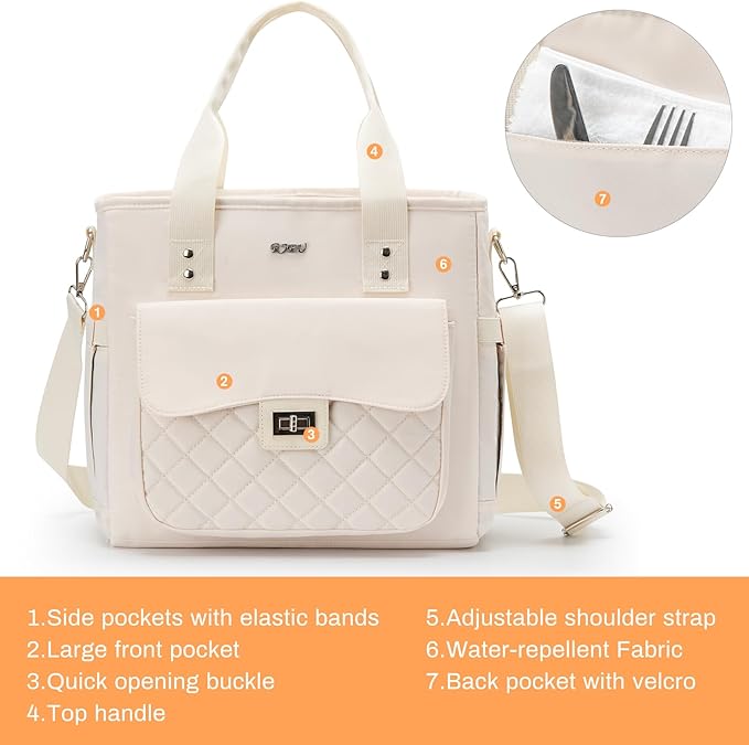 Women Lunch Box for Work,Large Insulated Lunch Bag Leakproof Cooler for Adults,Loncheras para Mujer (Beige)