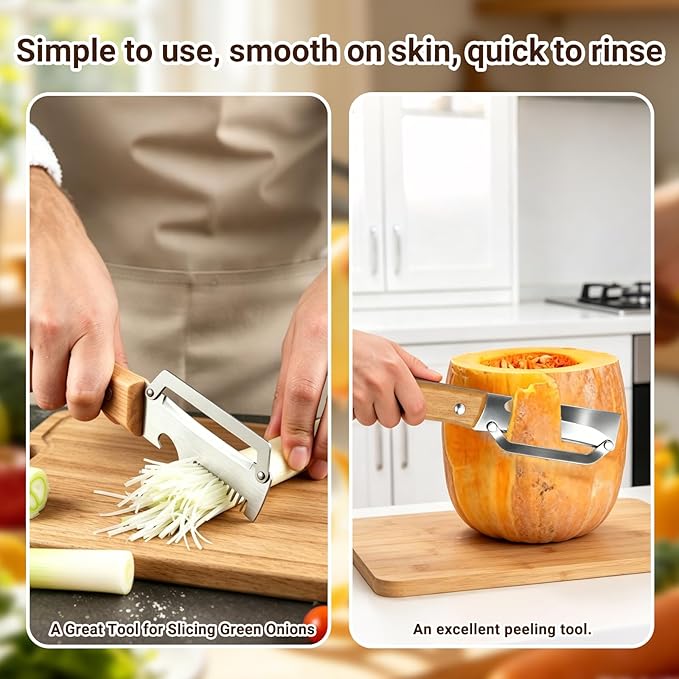 Multifunctional Vegetable Peeler for Kitchen Tool Wooden Smooth Handle and Bottle Opener, Made of Stainless Steel 2 in 1 Potato Garlic Cucumber Orange Pumpkin Fruit (Shredded Style(2pcs))