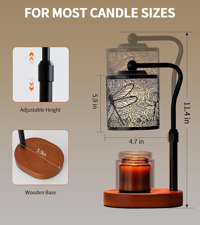 Candle Warmer Lamp with Timer, Dragonfly Candle Warmer Lamp with Jar Candles,Wax Melt Warmer for Housewarming Gift, Birthday Mother's Day Valentines Gifts for Women,Mom,Sister,Bedroom Home Decor