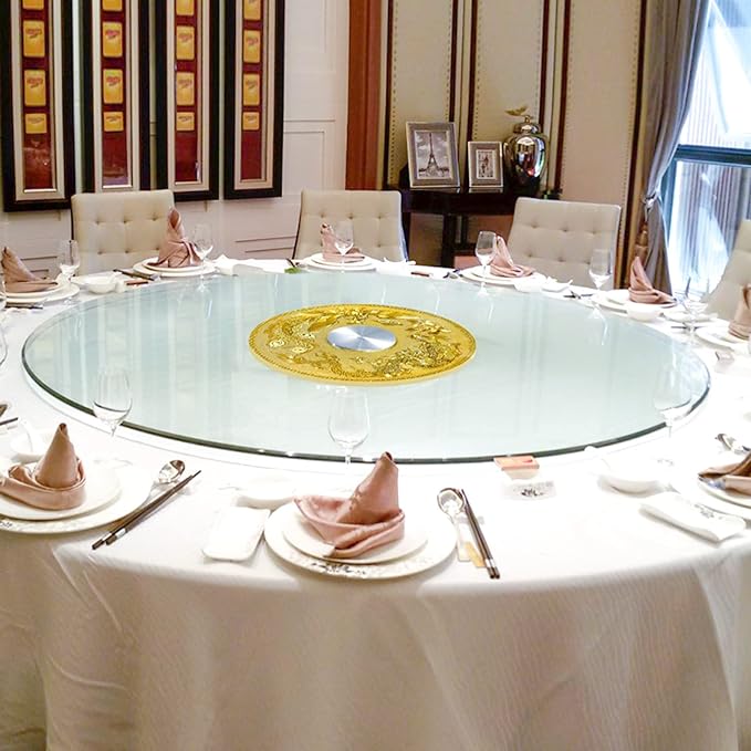 Lazy Susan Turntable Tempered Glass Round Clear Serving Plate Rotating Stand Kitchen Dining Table Tray Tabletop Organizer Spices Storage Holder 300KG Bearing for Banquets Party Family Dinners