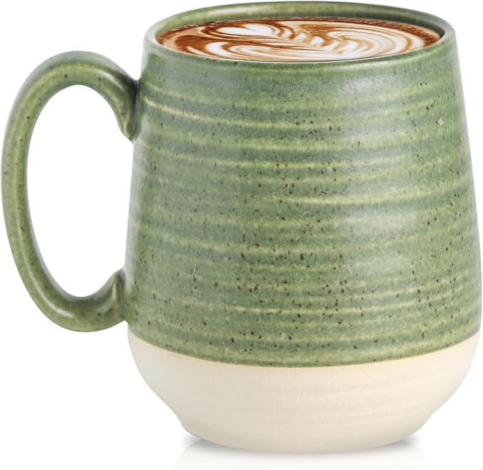 HASENSE 20 oz Coffee Mug, Large Green and Beige Stoneware Cup, Oversized Ceramic Tea Mug with Ergonomic Handle, Microwave and Dishwasher Safe, Perfect for Coffee, Tea, Soup, Hot Cocoa