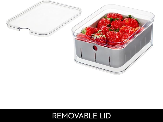 iDesign Small Fridge Berry Bin with Removable Colander Basket and Lid - Set of 6 - Clear/Gray