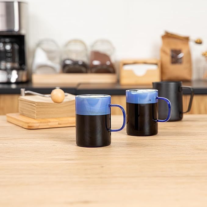 Restaurantware Glass Coffee Mug 12 Count 7 Oz Borosilicate Tea Cup with Ergonomic Handle, Dishwasher-Safe Blue Thermal Resistant Mug for Hot and Cold Drinks