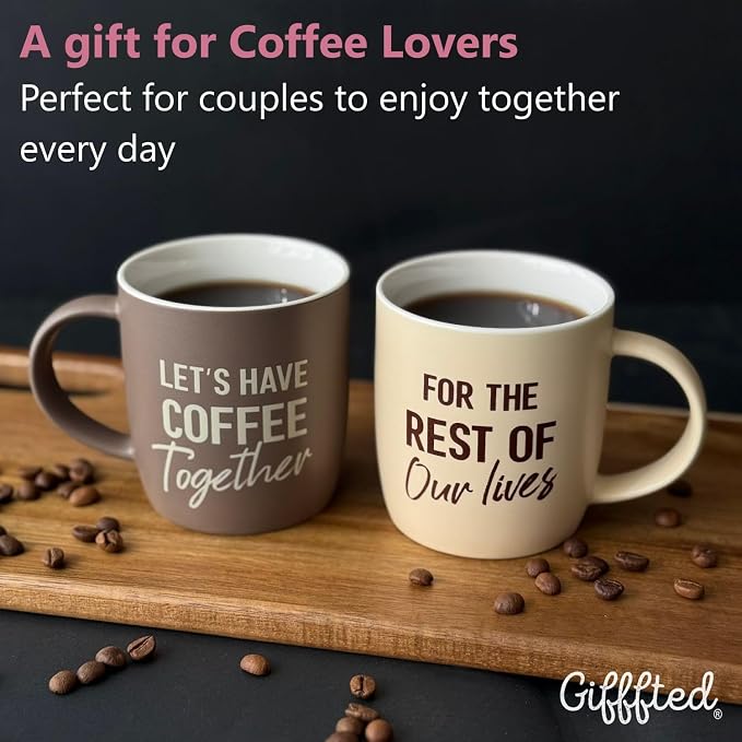 Triple Gifffted Let's Have Coffee Together Coffee Mug Set, Engagement Wedding Gifts for Couple, Bride and Groom Newlywed Bridal Shower, His and Hers, Mr and Mrs, Christmas, Valentine’s, Ceramic 13Oz