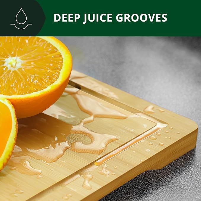 Bamboo Cutting Boards for Kitchen - Kitchen Chopping Board for Meat (Butcher Block) Cheese and Vegetables | Wooden Cutting Board Heavy Duty Serving Tray with Handles (XXL, 20 x 14")