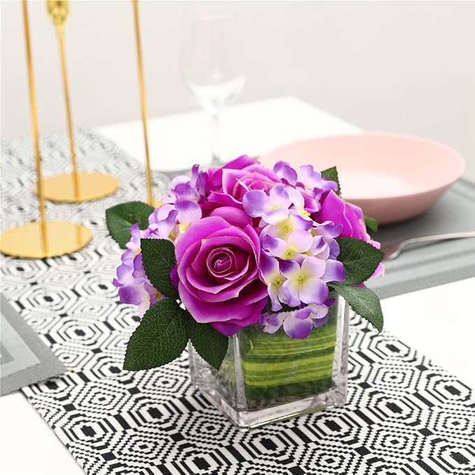 Fule Artificial Silk Rose Flower Centerpiece Arrangement in vase for Home Wedding Decoration (Light Purple)