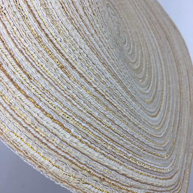 Red-A，Placemats,Round Placemats for Dining Table Set of 4 Woven Heat Resistant Non-Slip Kitchen Table Mats Diameter 14 Inch(Cream with Golden Silk)