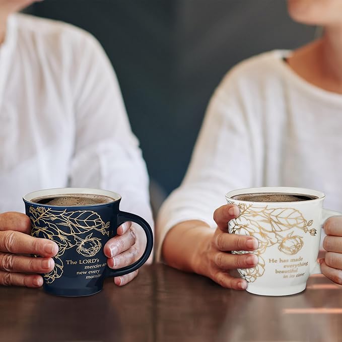 Christian Art Gifts Ceramic Coffee/Tea Mug Set for Women | A Beautiful Morning Ecclesiastes/Lamentations Bible Verse Mug Set | Boxed Set/2 Coffee Cups