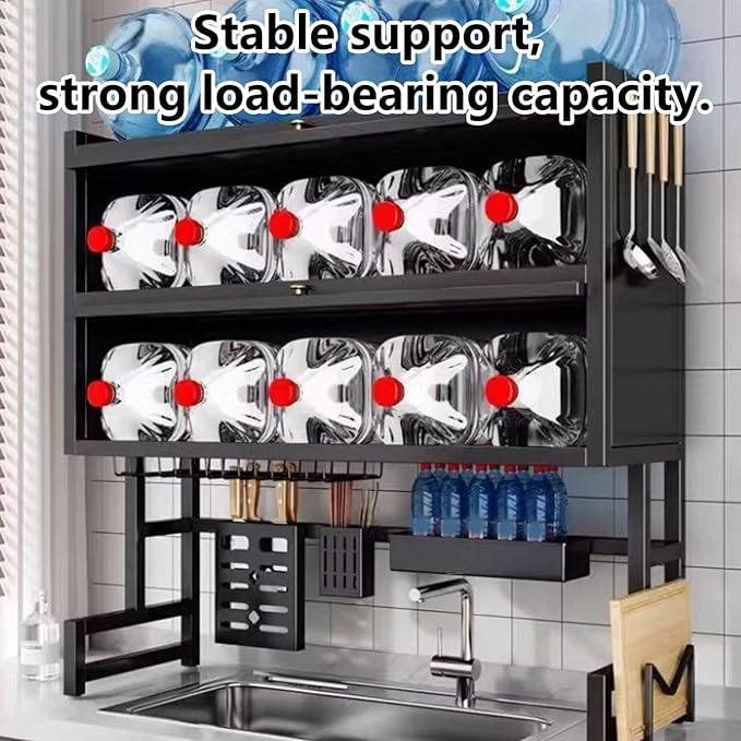 Over The Sink Dish Drying Rack, 3-Tier Stainless Steel with Cover & Knife Holder, Space-Saving Drain Rack for Kitchen Sink, Organizer for Dishes, Glasses, Bowls, Cutlery(White,65cm/25.6in)