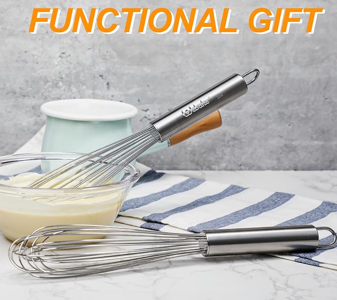 Webake 11" Stainless Steel French Whisk French Whip for Professional or Home, 304 Metal Whisk Set of 2