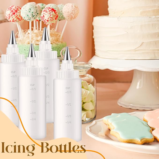 4 Pcs Plastic Squeeze Bottles for Cookie Icing Bottle Decorating Supplies Squeezing Applicator Writer for Food Coloring Frosting Pancake Arts(4 oz)